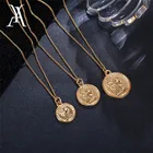 Винтажное резное ожерелье-монета для женщин, модное ожерелье-медальон золотого цвета, многослойное ювелирное изделие в стиле бохо, Длинные ожерелья с подвесками