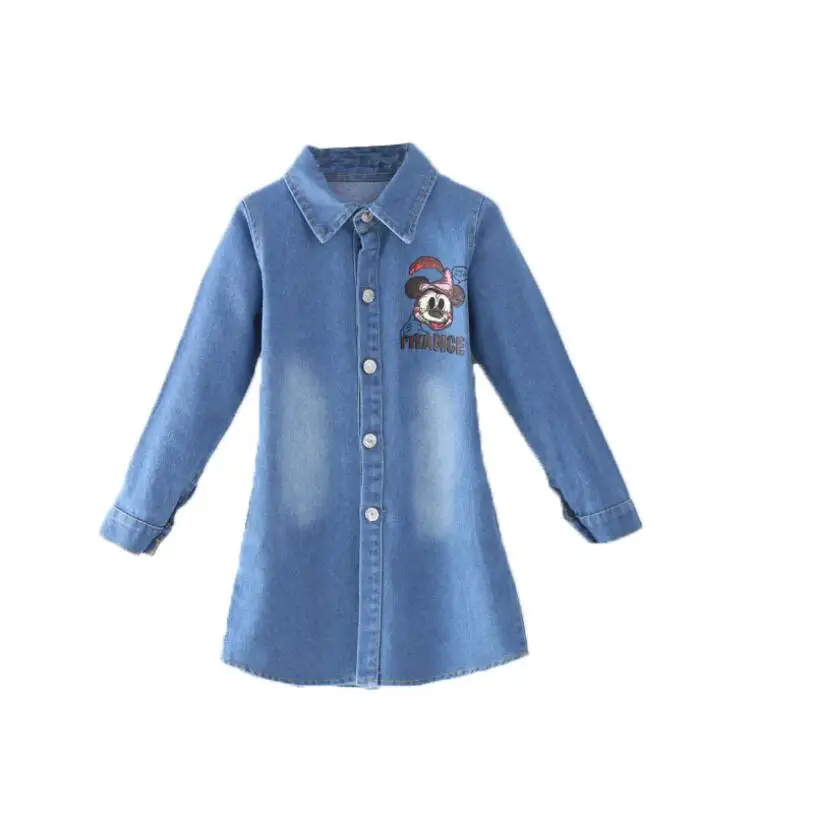 Spring Clothing Jeans Coat for Girls Denim Jackets Cartoon Children Outerwear Kid Active Autumn Clothes Teenager Long Trench Top | Детская