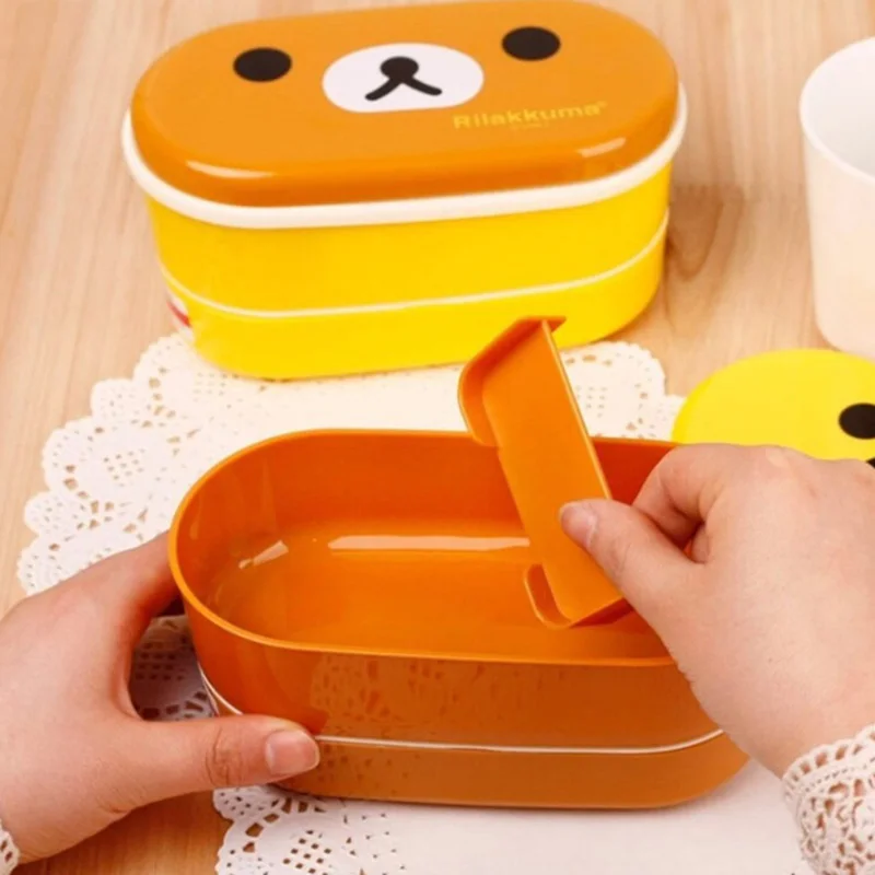 2 слоя мультфильм Rilakkuma ланч бокс для кормления ребенка посуда еда для детей чаша милый мультфильм прочный контейнер для еды столовая посуда CL5536