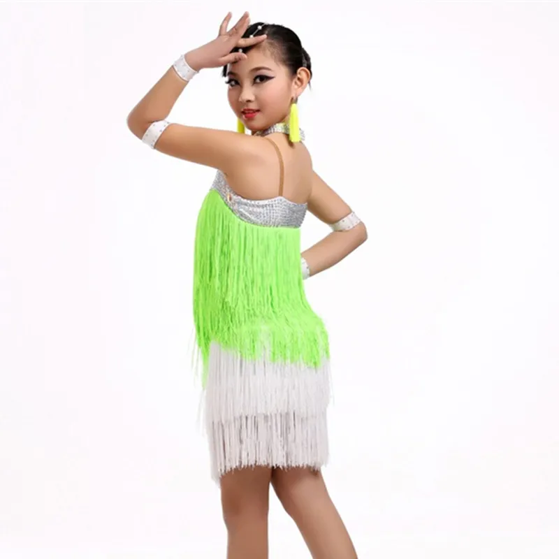 Новое оранжевое/зеленое профессиональное платье для латинских танцев с