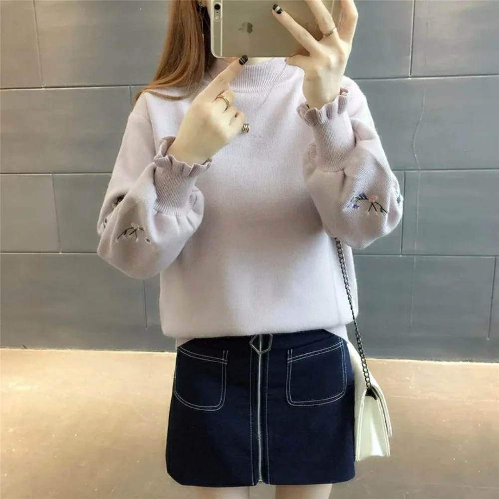 2018 Spring Autumn long sleeved color lattice jacquard comfortable straight female knit shirt cashmere sweater women | Женская одежда