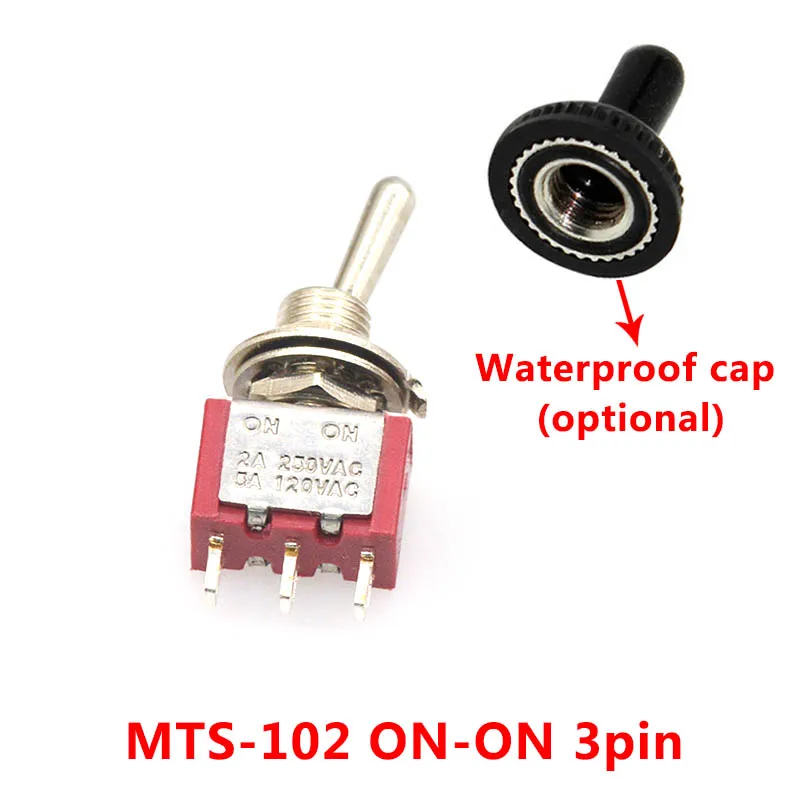 MTS-102 Red 6A 120VAC мини 2 положения вкл. MTS-102 MTS-202 тумблер 3 положения MTS-103 MTS-203 вкл. Выкл. Вкл. Переключатель с водонепроницаемой крышкой - Цвет: MTS-102 Red