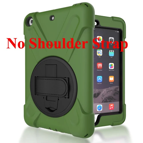 army green Чехол для iPad mini 12 3 mini 3, сверхмощное противоударное защитное устройство для детей жесткий чехол вращающаяся подставка/Браслет на руку+ плечевой ремень - Цвет: army green