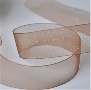 

New 9 13 16 19 22 25 32 38 50MM Glitter Of Gold Print Organza Ribbon For DIY Hairbow Crafts Wedding 200yds/roll Free shipping