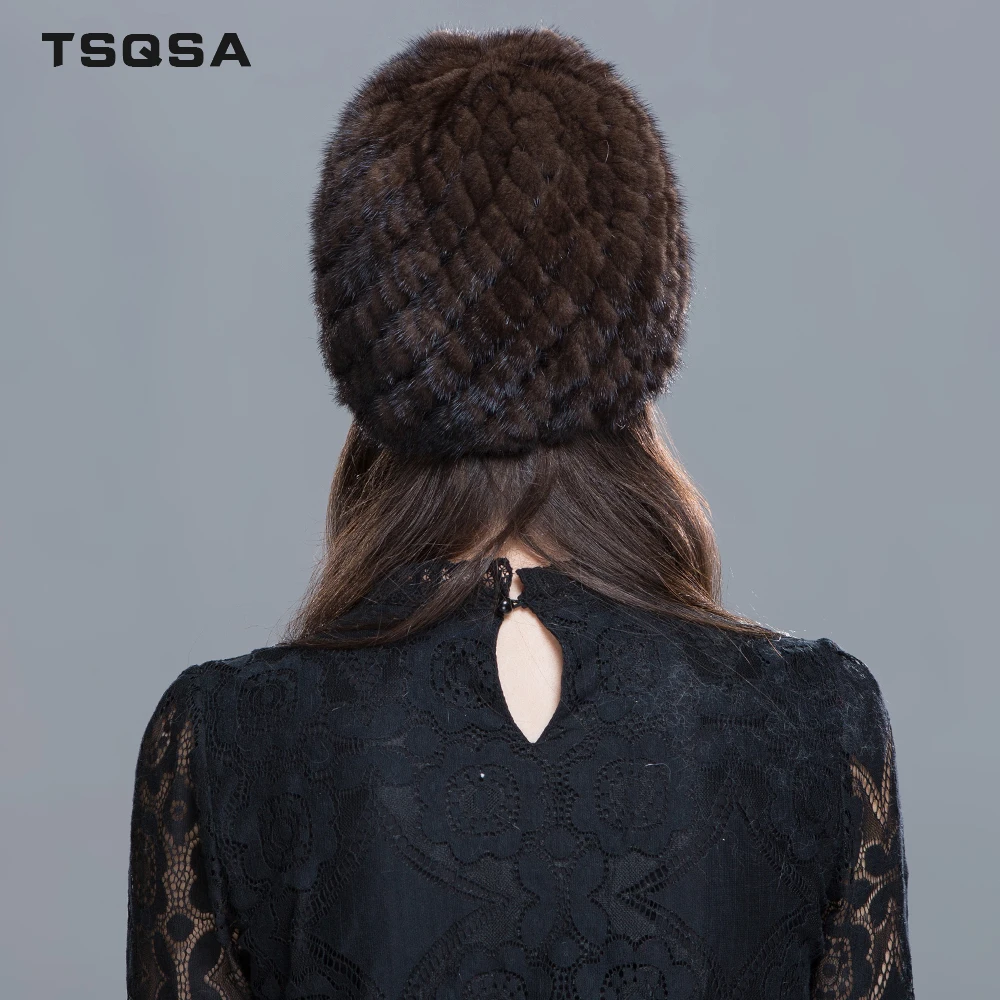 TSQSA Women Real Mink Fur Hat Natural Female Hats Winter Thick Warm Fashion Cap Ladies Pineapple TAH1607 | Аксессуары для одежды