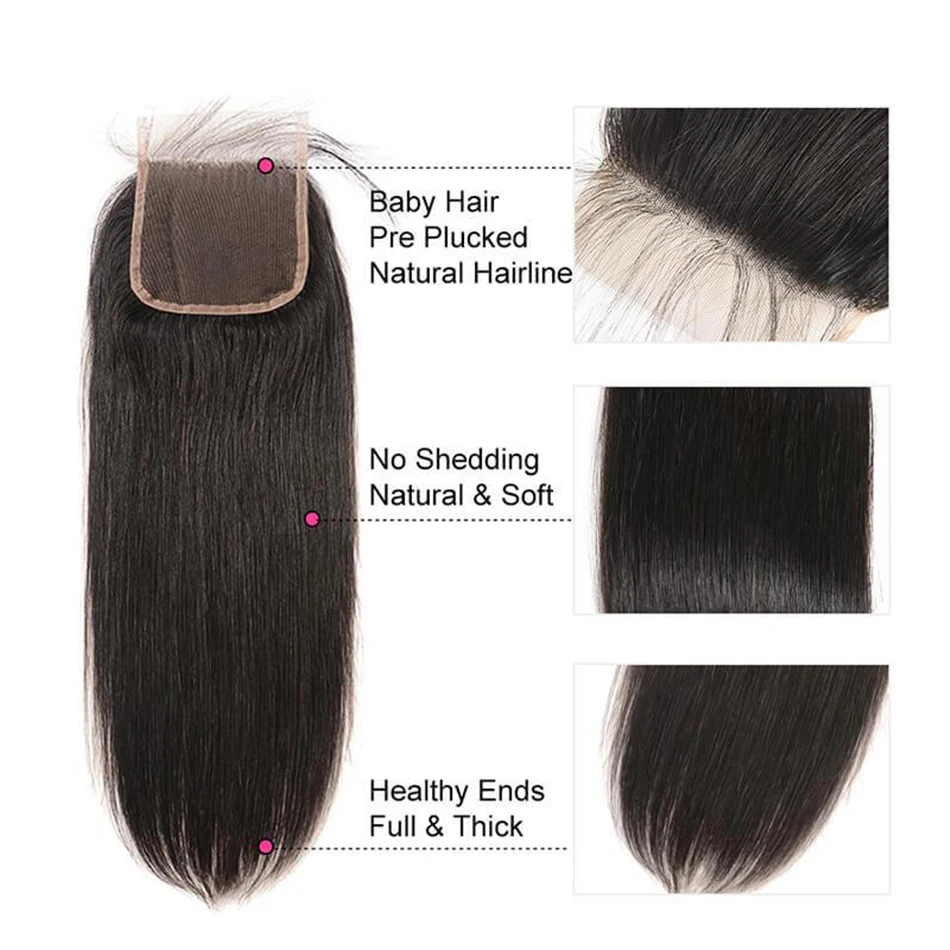 Promqueen бразильские волосы Remy плетение человеческие пучки с закрытием прямые 3