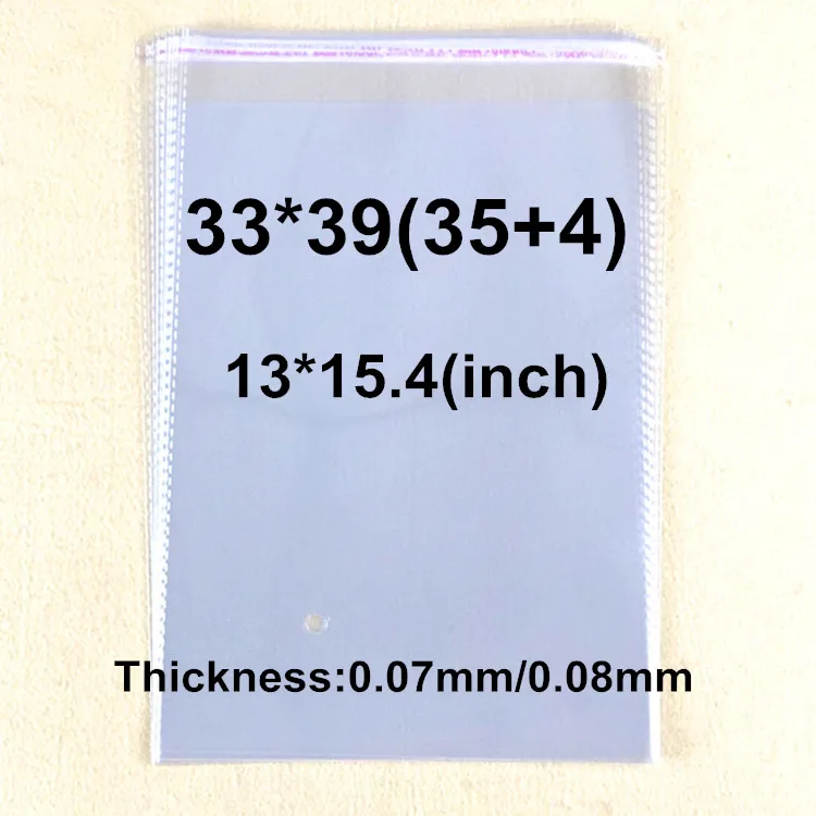 

200 X Thicken 0.07/0.08mm Self Adhesive Seal OPP Bag-Reusable High Transparence Plastic Bag Fabric Clothing T-shirt Bags 33*39cm