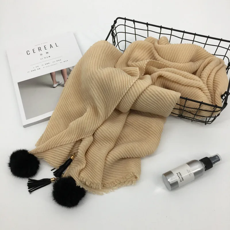 Лидер продаж деформации кисточкой шерстяной мяч solild шарф женщин гофрированная