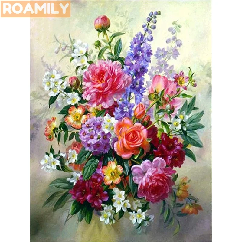 0611la2a11 ROAMILY, 5d полная квадратная вышивка с кристаллами, Алмазная вышивка,цветы, розы, пионы, фрукты, красивые живописные, алмазная вышивка распродажа, мозаика цветы - Color: 0611la2a11