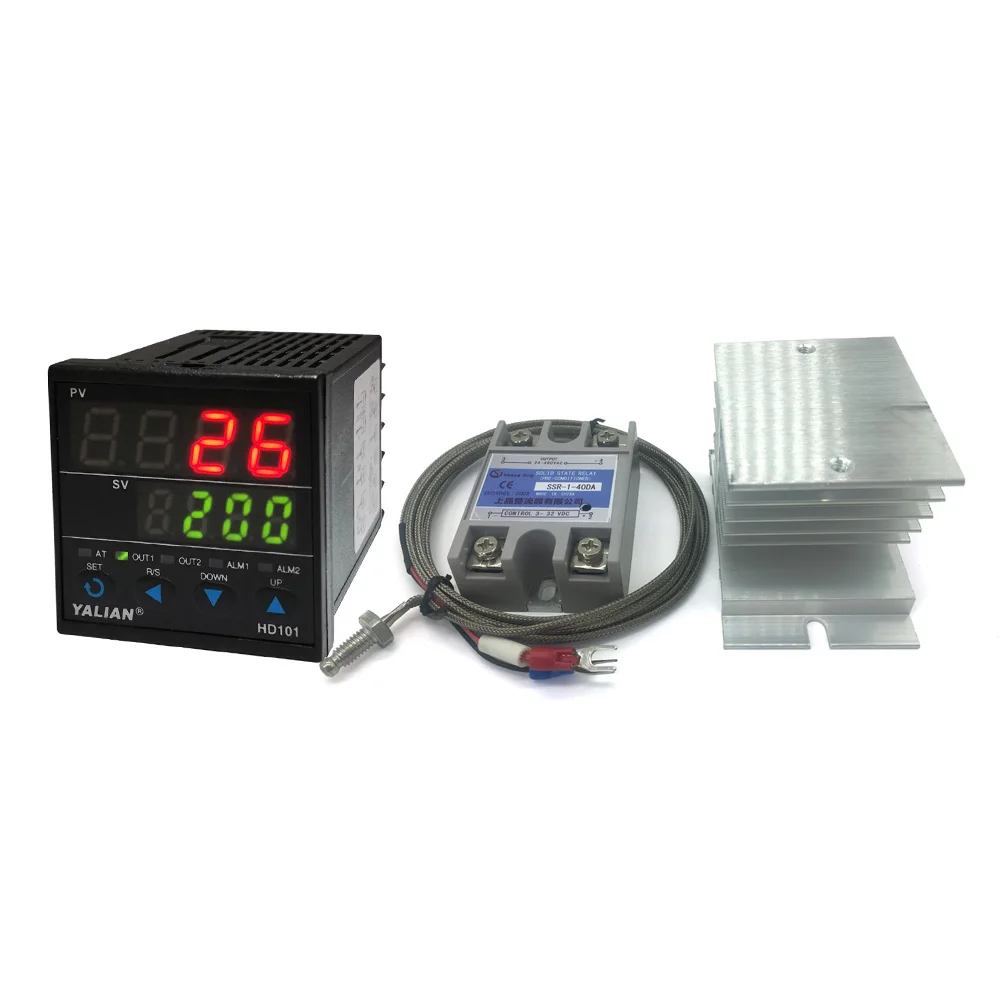 high quality digital temperature regulator pid controller two lines display+Max 40A SSR+2M k thermocouple+heat sink | Инструменты