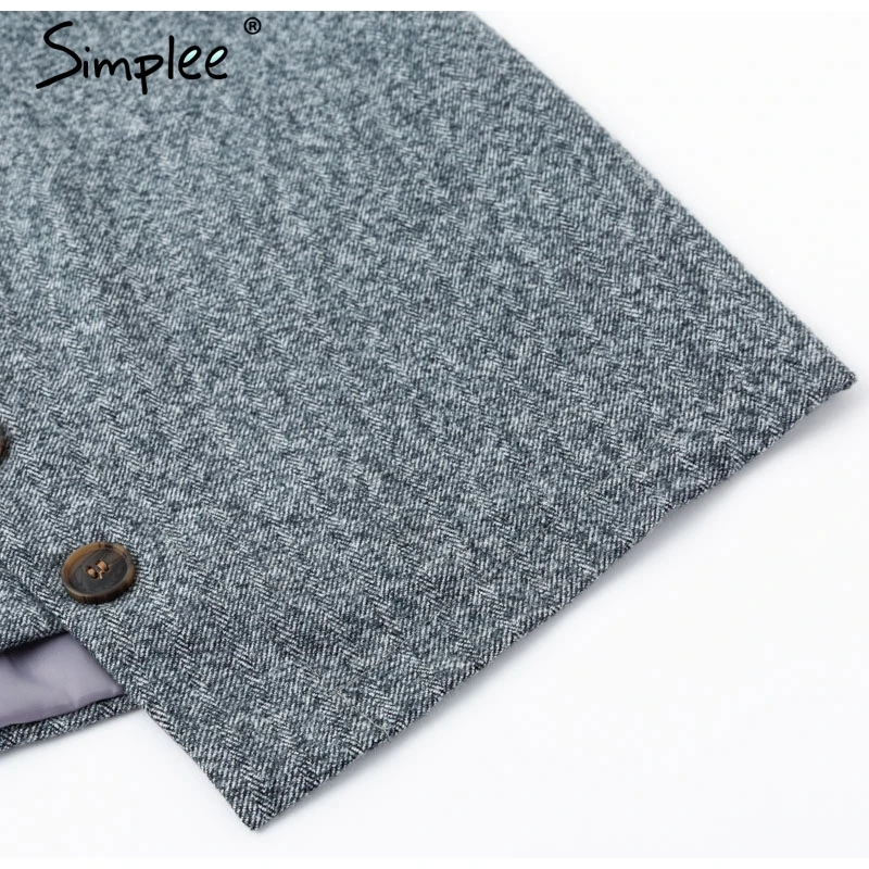 Женская серая асимметричная юбка Simplee, винтажная короткая юбка с высокой талией, повседневная уличная юбка-карандаш с передними пуговицами