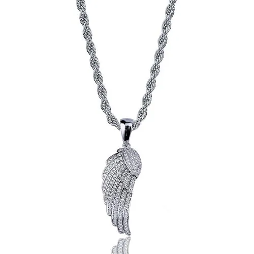silver MissFox хип хоп Крылья Ангела мужские ожерелья Iced Out подарок на день Святого Валентина роскошный бренд Engel перо ожерелье s подвески - Окраска металла: silver