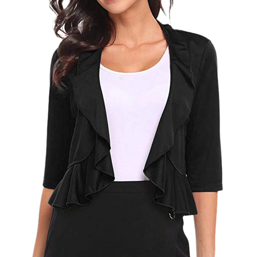 HSU 2019 New Arrival Women Coat Shorts Party Flouncing Solid Color Ruffles Peplum Cardigan Outerwear for Ladies Femme Hot | Женская