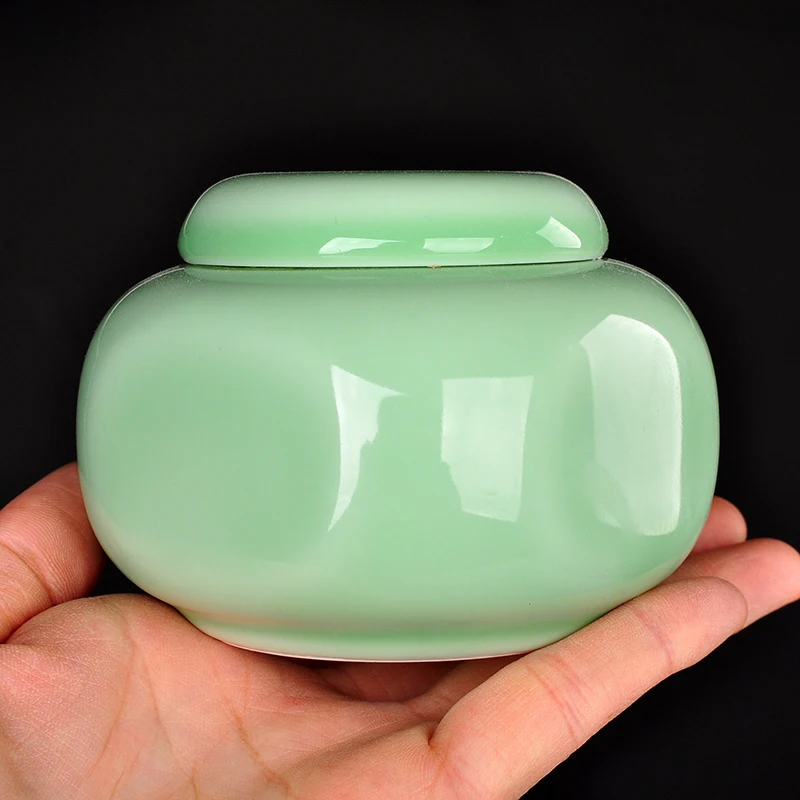 Керамическая чайная банка 50 грамм Caddy Jingdezhen Celadon нефритовый фарфор зеленый белый