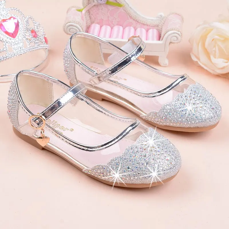Детская обувь принцессы для девочек Блестящие кожаные туфли Модная танцев на