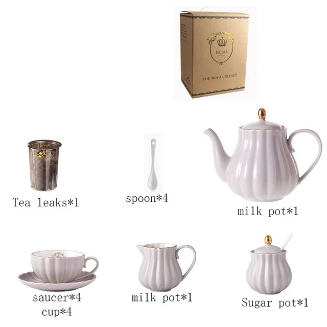 18 Brief British Bone China тыква в полоску керамическая посуда кофейная чашка кружка с молочным чайником ложка для блюдца Позолоченный Комплект полок набор - Цвет: 18
