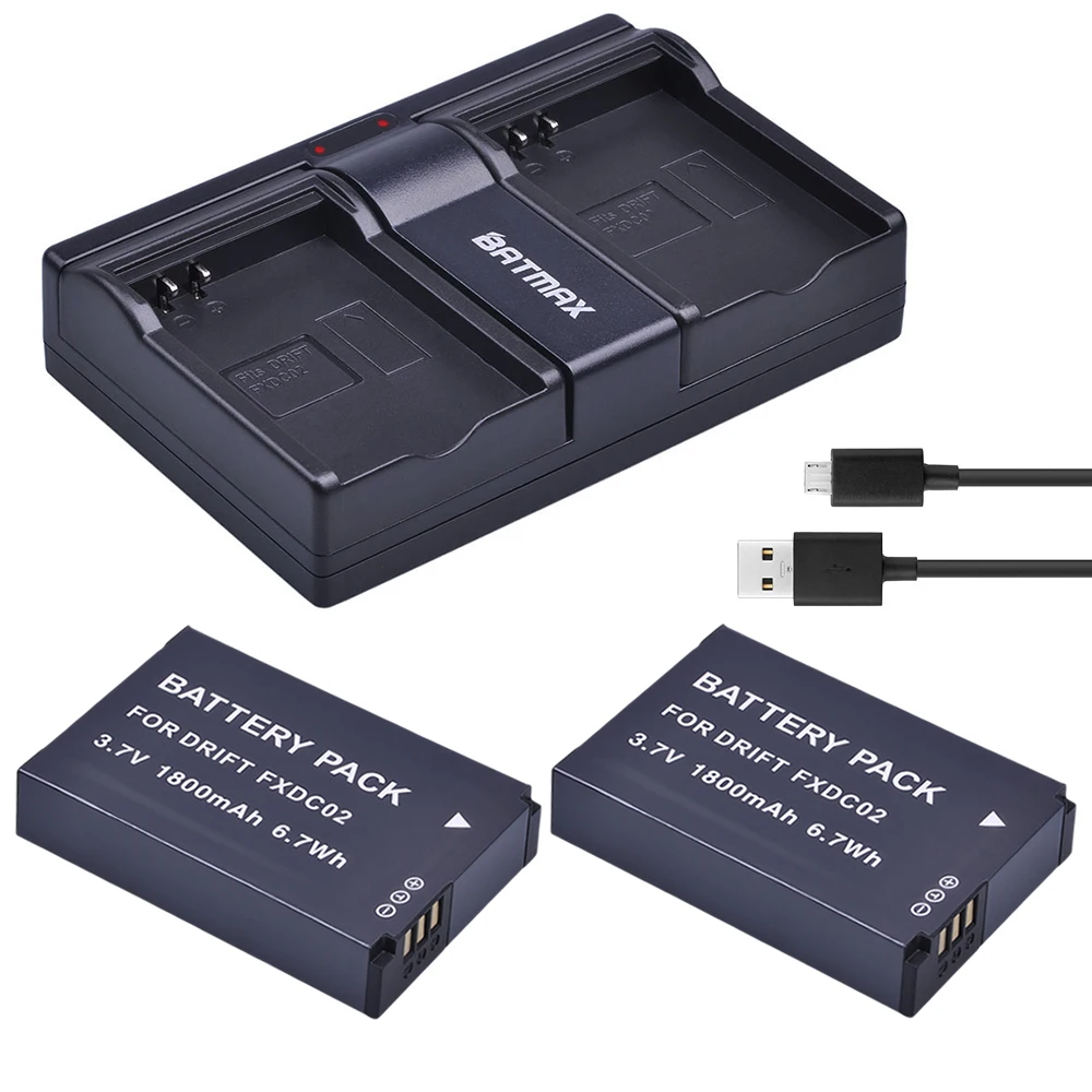 Аккумулятор Batmax 2 шт. для камеры Drift FXDC02 + двойное зарядное устройство USB дрифта 72 011