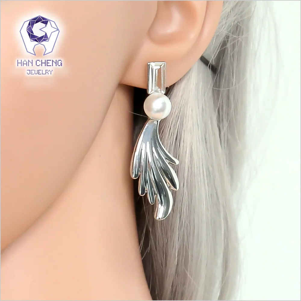 Новые модные висячие серьги HanCheng с золотыми крыльями и искусственным жемчугом