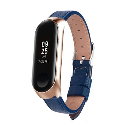 Blue Rose Gold Цветной кожаный чехол для смарт-часов из черного розового золота для xiaomi mi band 4/3 ремешок для xiaomi mi Band 4 браслет mi band 4 ремешок - Цвет: Blue Rose Gold