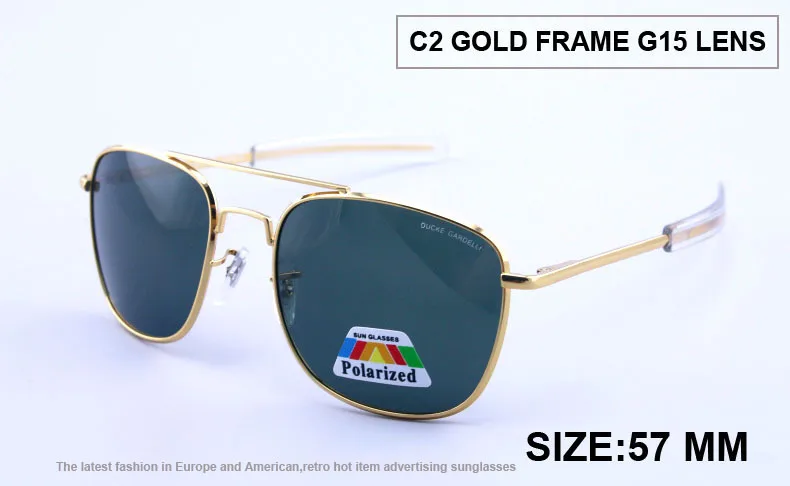 C2Gold Green 57 DUCKE GARDELLI воздушные силы очки флаер армейские мужские Металлические поляризованные 57 мм 52 мм военные солнцезащитные очки для вождения oculos gafas lunettes - Цвет линз: C2Gold Green 57