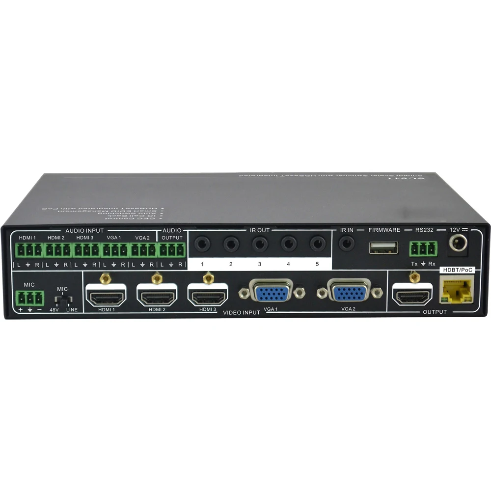 VGA HDMI HDBaseT Switcher Scaler extender Switch & Scale 5 входные сигналы на 2 выхода с использованием и