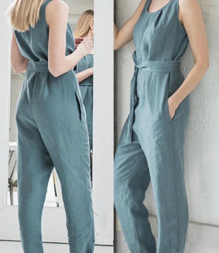 Для женщин без рукавов комбинезон Длинные Комбинезоны для Playsuits Хлопок Плюс