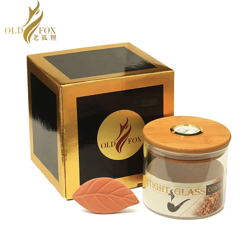 

FOX tempered glass constant humidity jar clip airtight bamboo cover cigar, coffee, bean tea, candy jar, hygrometer, herb storage