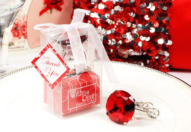 

DHL 100pcs Free Shipping With this Ring Diamond Keychain White Key Chain Wedding Favors and gifts