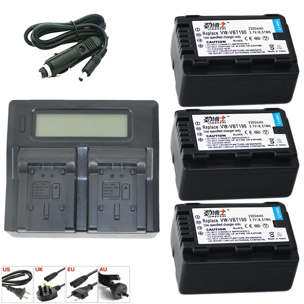 3 шт. VW VBT190 батарея + двойное быстрое зарядное устройство для Panasonic HC V800GK V110 V130 V160 V180
