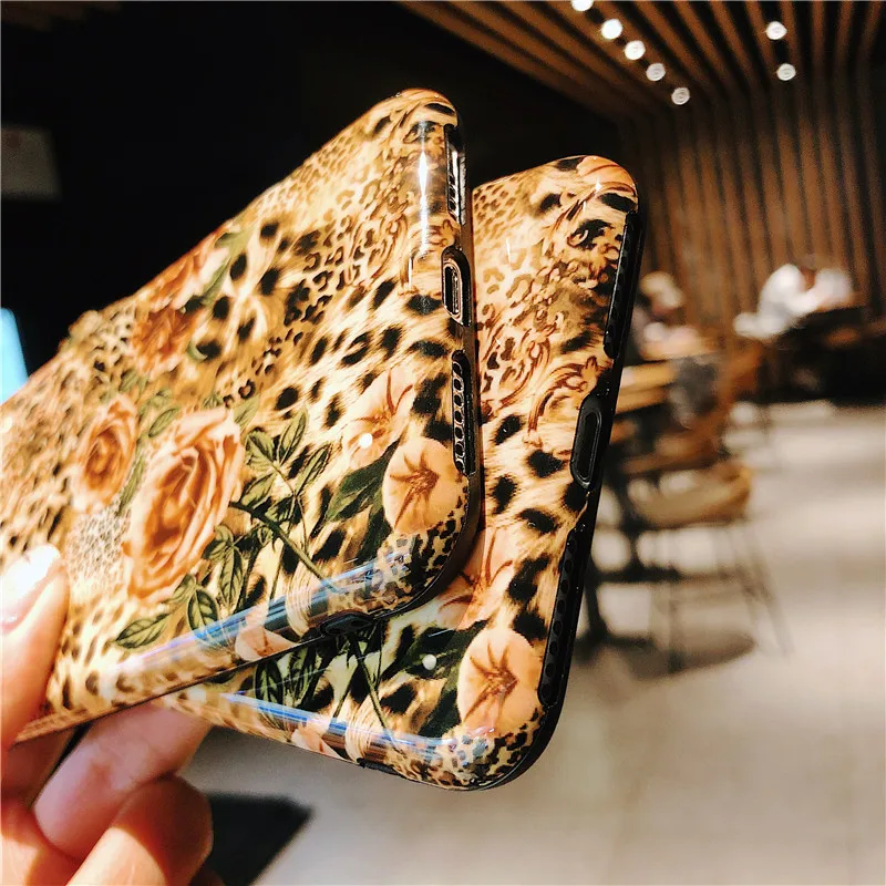 JIBAN Fashion Leopard Flower Phone Case for Iphone X/XR/XS MAX 6 6plus Soft Anti-fall Glossy Cover IPhone 7/8plus |