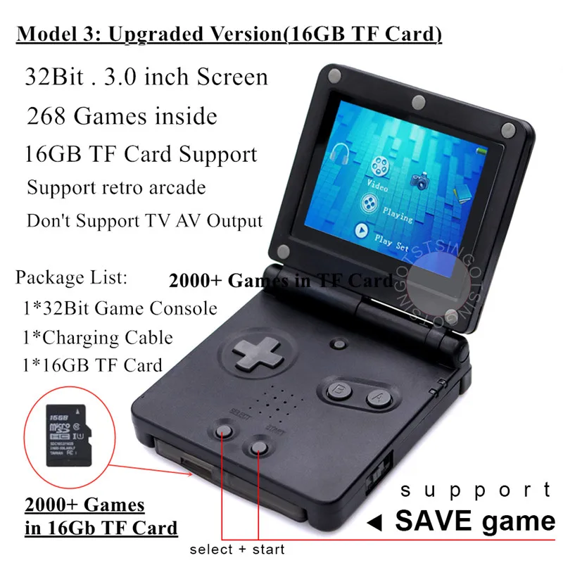 Model 2 16GB Card TSINGO 32 бит 3," GB станция портативный игровой плеер 268 игр внутри мини ретро игровая консоль 16 Гб Поддержка карт для аркадных игр/MD/CPS - Цвет: Model 2 16GB Card
