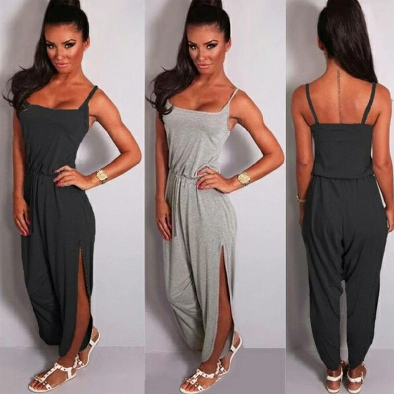 Fioday 2018 Women Summer Casual Jumpsuit Cotton Spaghetti Strap Elegant Backless High Split Jumpsuits Homewear Long Pants Female |