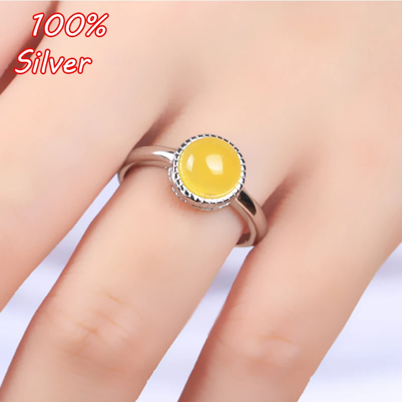 

Sterling Silver Color 925 White Gold 8MM Cabochon Rings for Amber Opal Agate Turquoise Fine Jewelry Wholesale