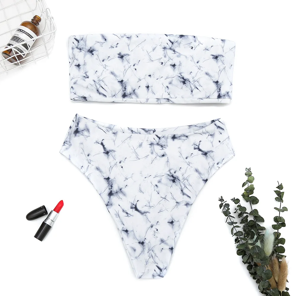 Бикини 2019 Мягкие Купальники без бретелек женский купальник бандо с мраморным