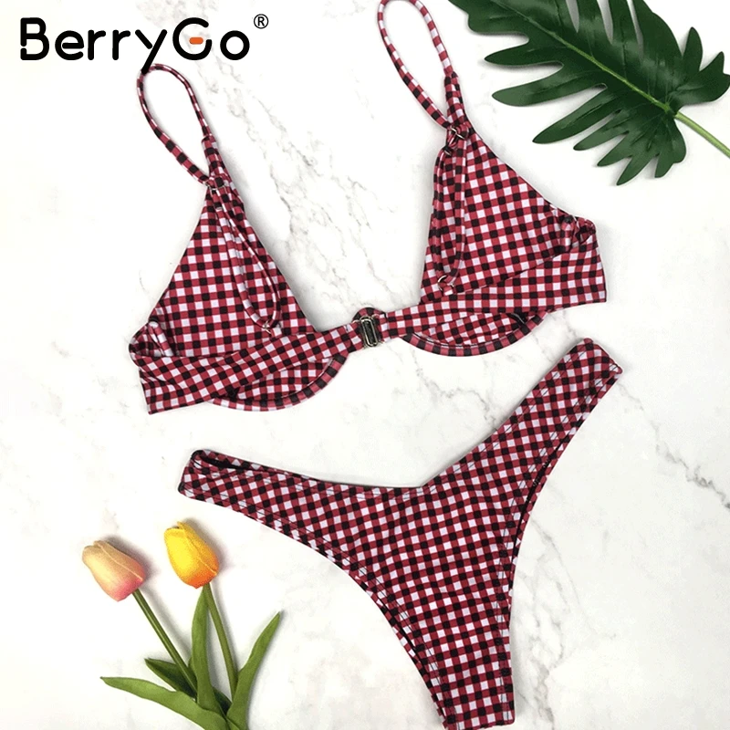 BerryGo сексуальный комплект бикини с v образным вырезом на бретелях мягкий пуш ап