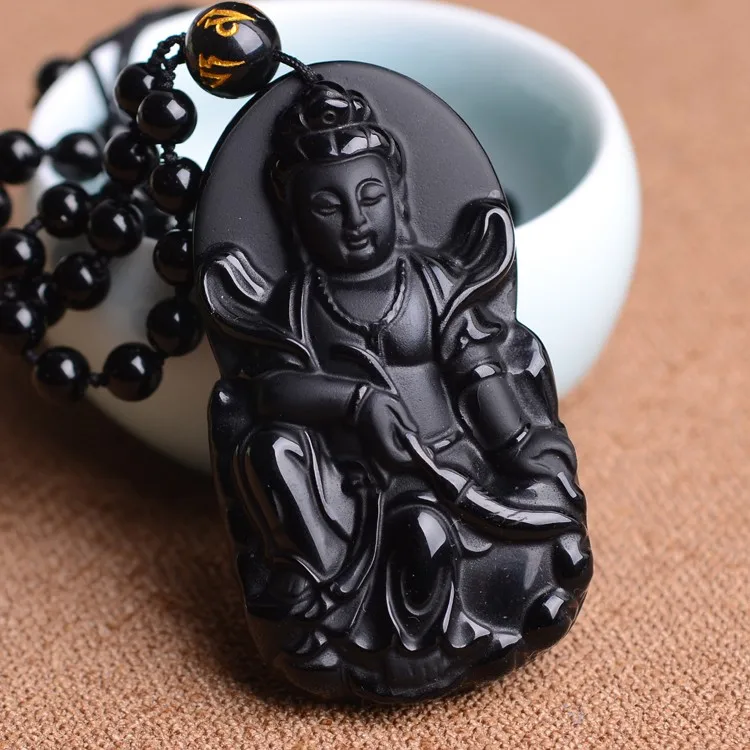 

Chinese excellent obsidian buddhist guanyin bodhisattva pendant