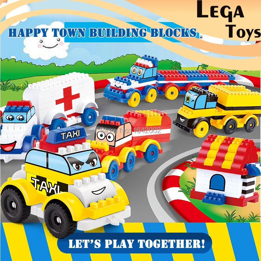 

Happy Town 320/600Pcs Bulk Brick Building Blocks DIY Creative Bricks Cars Toys with Sticker Educational Toys Building Bricks