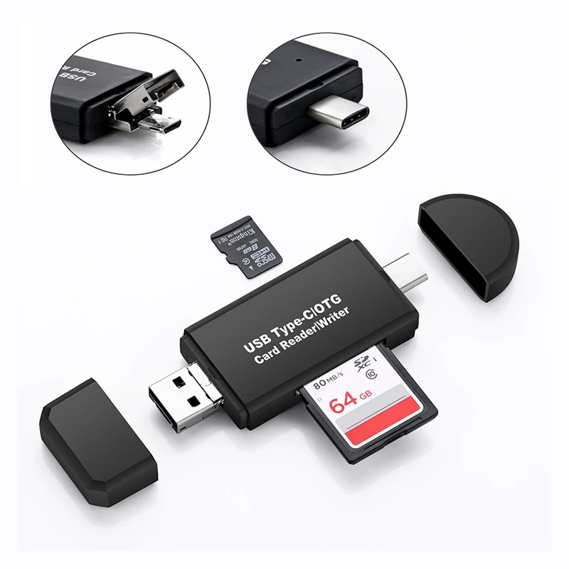 3 в 1 OTG кардридер type C/micro USB/USB Кардридер высокоскоростной USB2.0 Универсальный TF/SD для Android Компьютерный удлинитель-переходник