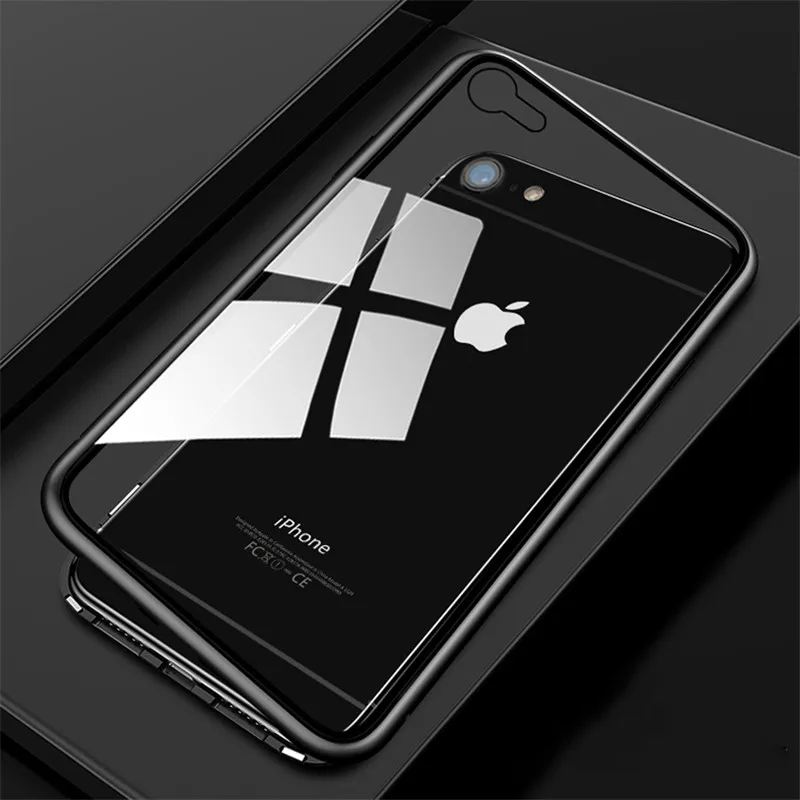 Роскошный 360 магнитный адсорбционный чехол для iPhone XR XS Max X закаленное стекло с магнитом чехол для iPhone 7 8 Plus 6 6s 6Plus чехол s - Цвет: Черный
