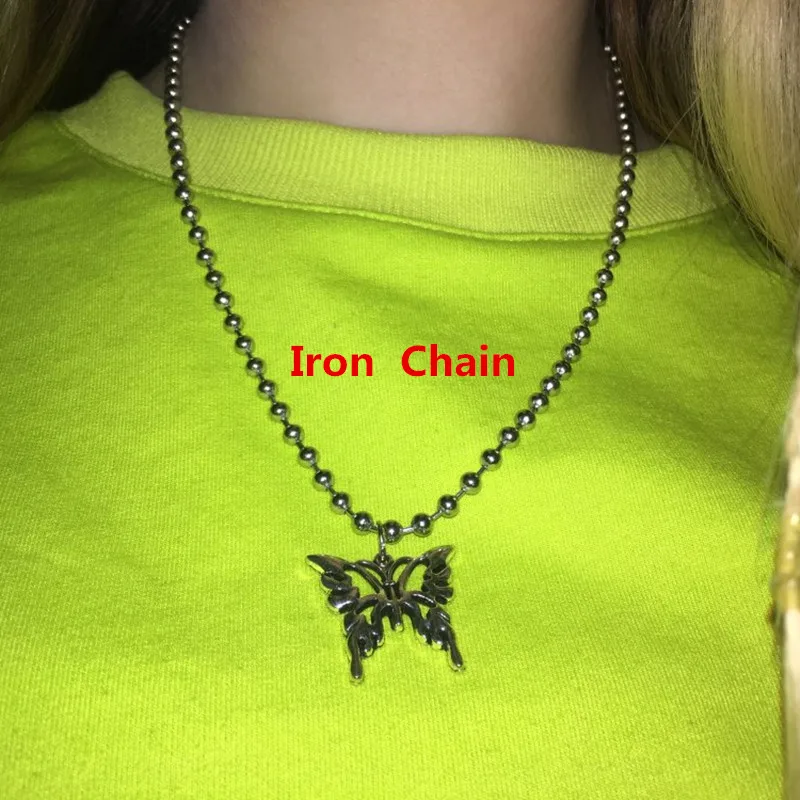 Iron Chain Эксклюзивное колье с бабочками из нержавеющей стали в стиле Харадзюку unif, женское милое ожерелье в панк-стиле - Окраска металла: Iron Chain