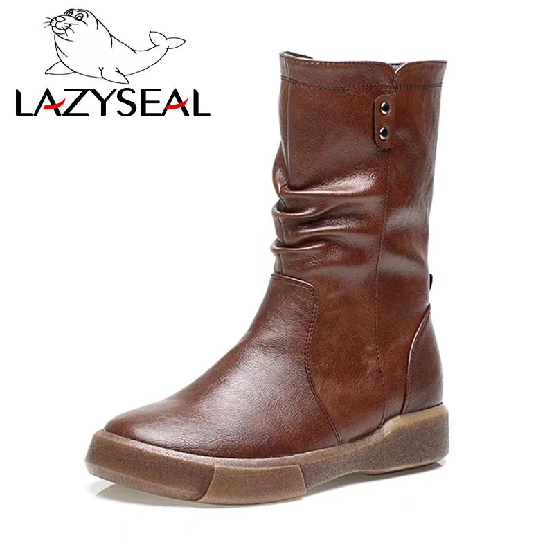 LazySeal до середины икры ботинки размера плюс Большие размеры 35-43 Zapatos Mujer