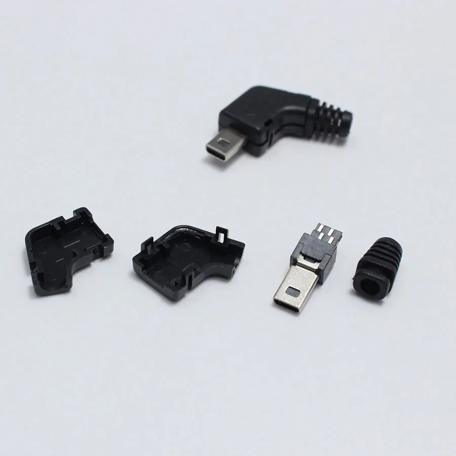 Мини USB 8 Pin штекер P никелированный угловой разъем головки 4 в 1 DIY Черные Пробки для
