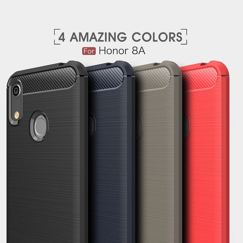 For Huawei Honor 8A Case Carbon fiber Cover Soft Phone Y6 2019 Prime Shockproof Bumper Shell |