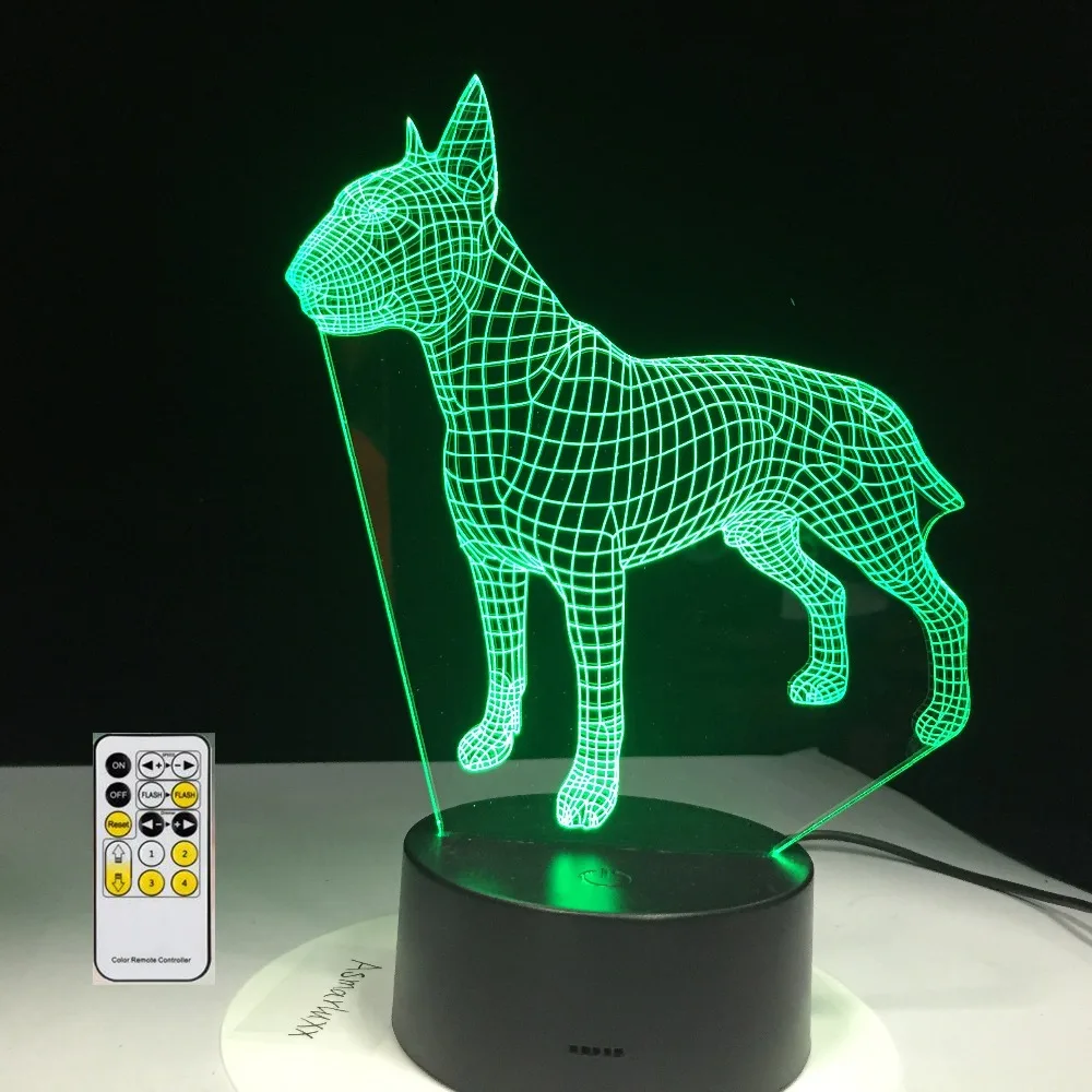 3d лампа в виде собаки Бультерьера 7 цветов USB ночник светодиодные лампы для детей