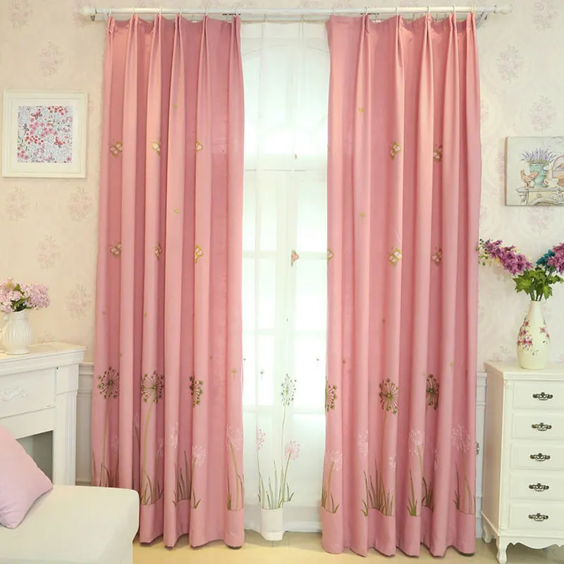 Pink Dandelion Embroidered Curtains for Bedroom Cute Cartoon Childhood Girls Princess Baby Room French Window Drapes JS16C | Дом и сад