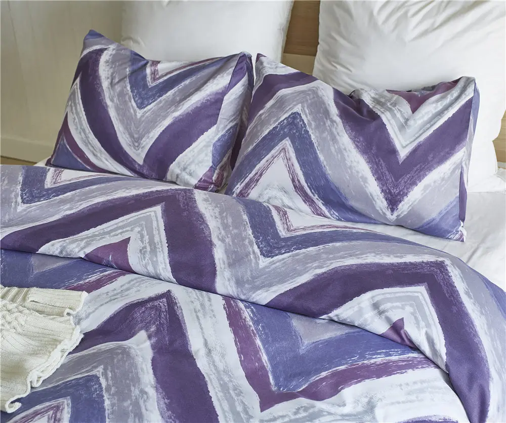 New Bedding Sets 3pcs Smoked Purple Striped Dreamlike Bed Duver Quilt Cover Pillowcase Soft US King Queen Twin Size Bedclothes