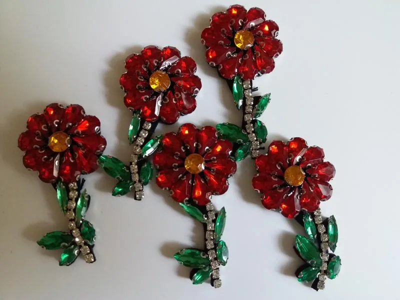 5 шт./лот патчи из горного хрусталя с красным цветком для одежды декоративные