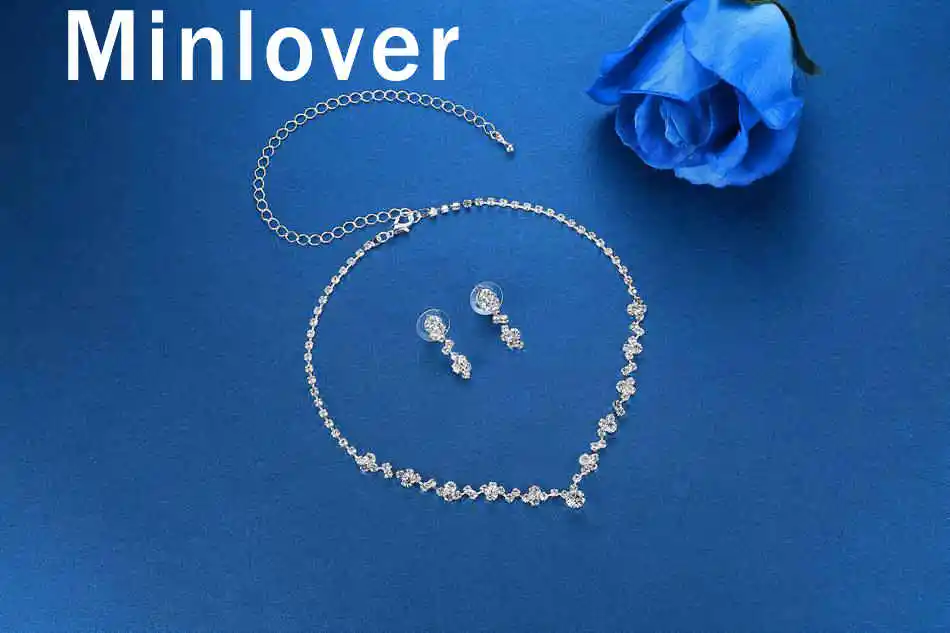Minlover Серебряный Цвет Кристалл Свадебные Ювелирные наборы простой цветок колье ожерелье Комплект сережек для женщин свадебный ювелирный набор TL507