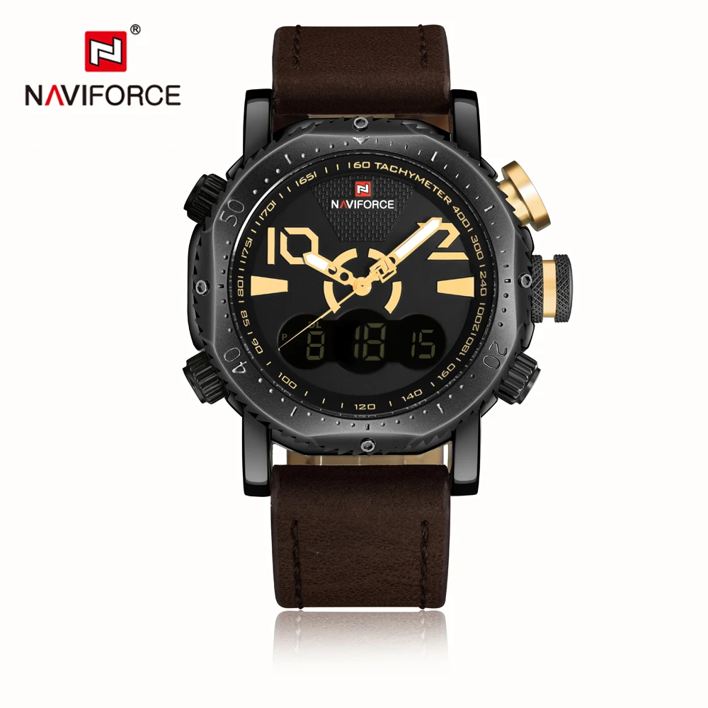 

New Mens Watches Luxury Brand Men Leather Sports Watches NAVIFORCE Men's Quartz LED Digital Male Clock Waterproof Military Watch