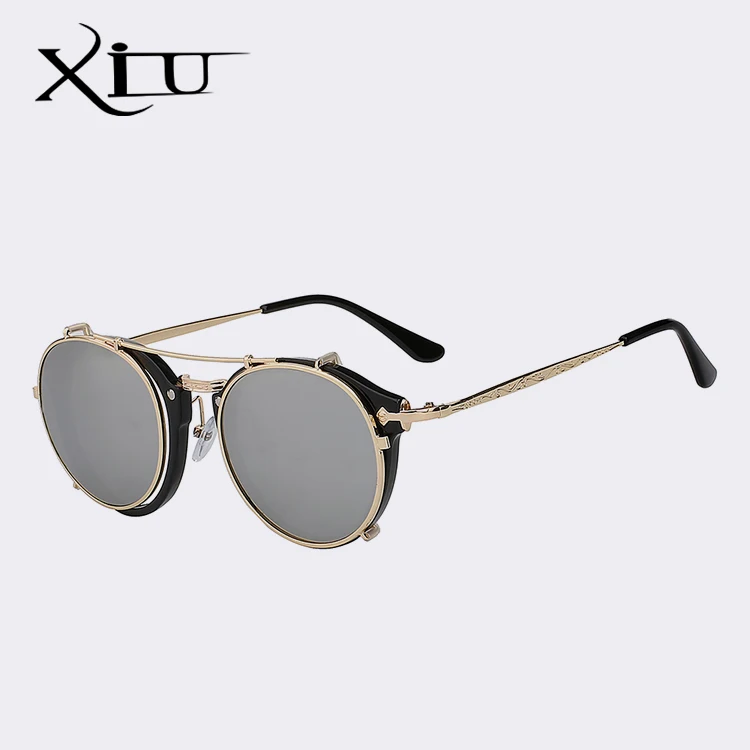 Black w silver mir XIU клип на солнцезащитные очки для мужчин стимпанк бренд дизайн для женщин модные очки Винтаж Ретро мода солнцезащитные очки UV400 - Цвет линз: Black w silver mir